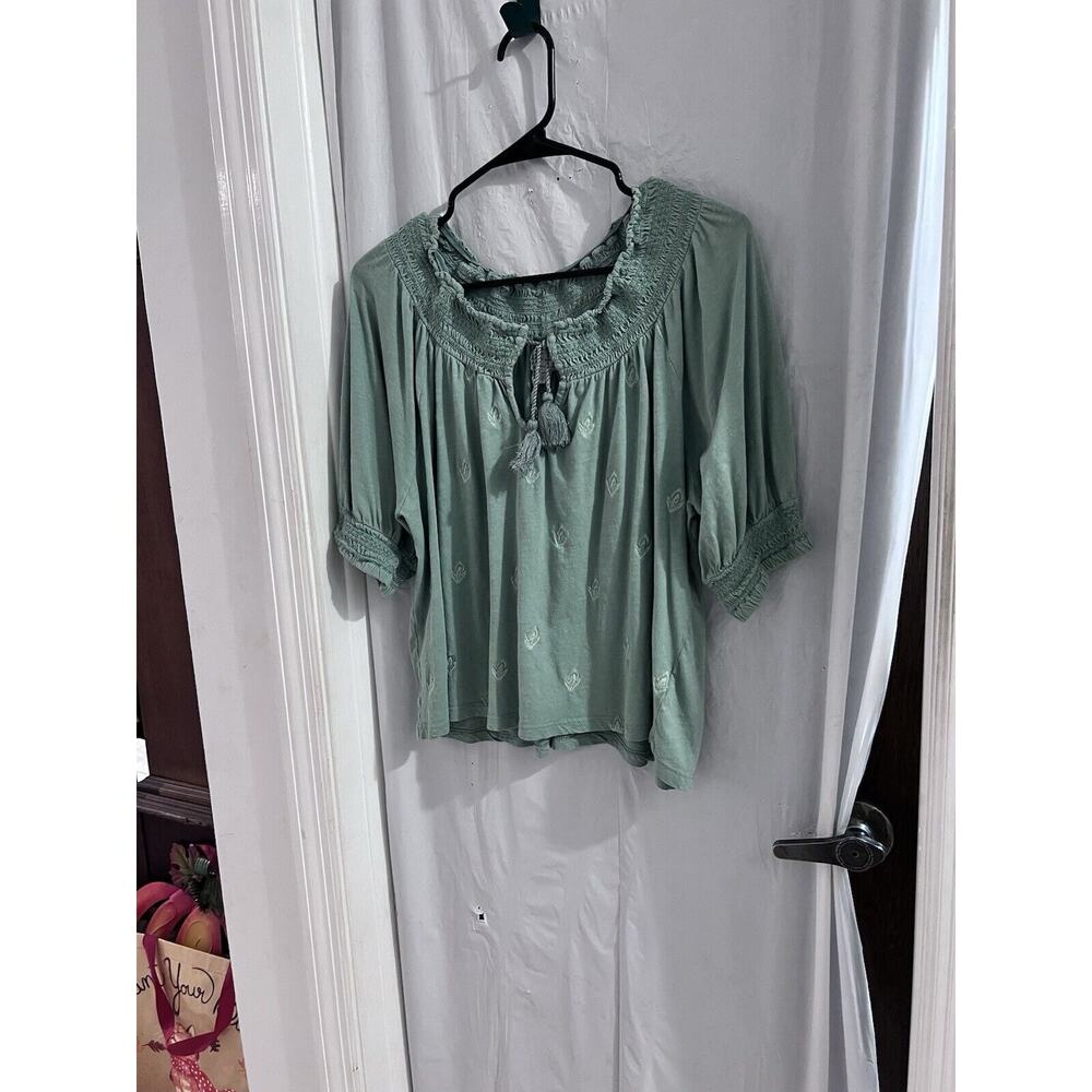 Lucky Brand Great Floral Embroidered Cropped Peasant Top M